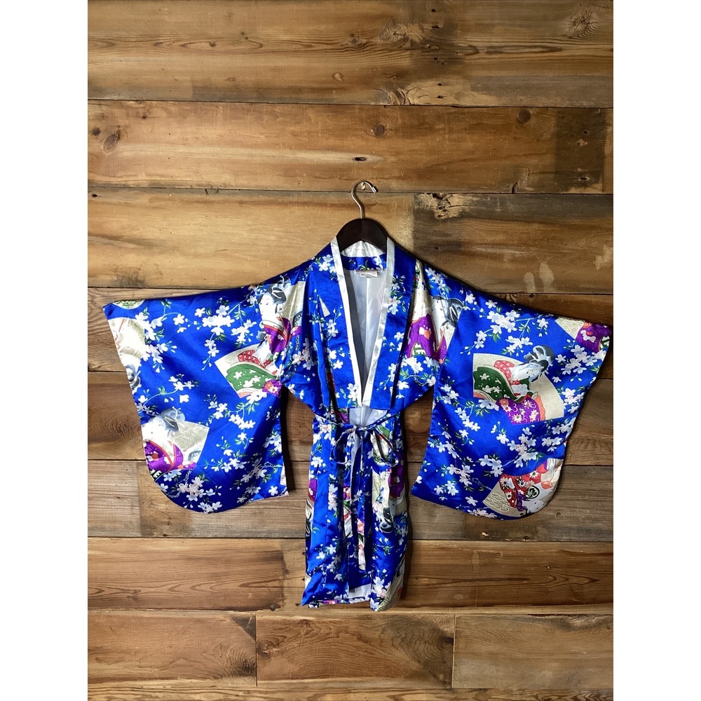 Asian Youth Childs Blue  Kimono Robe Geisha Decoration Cosplay Crafting